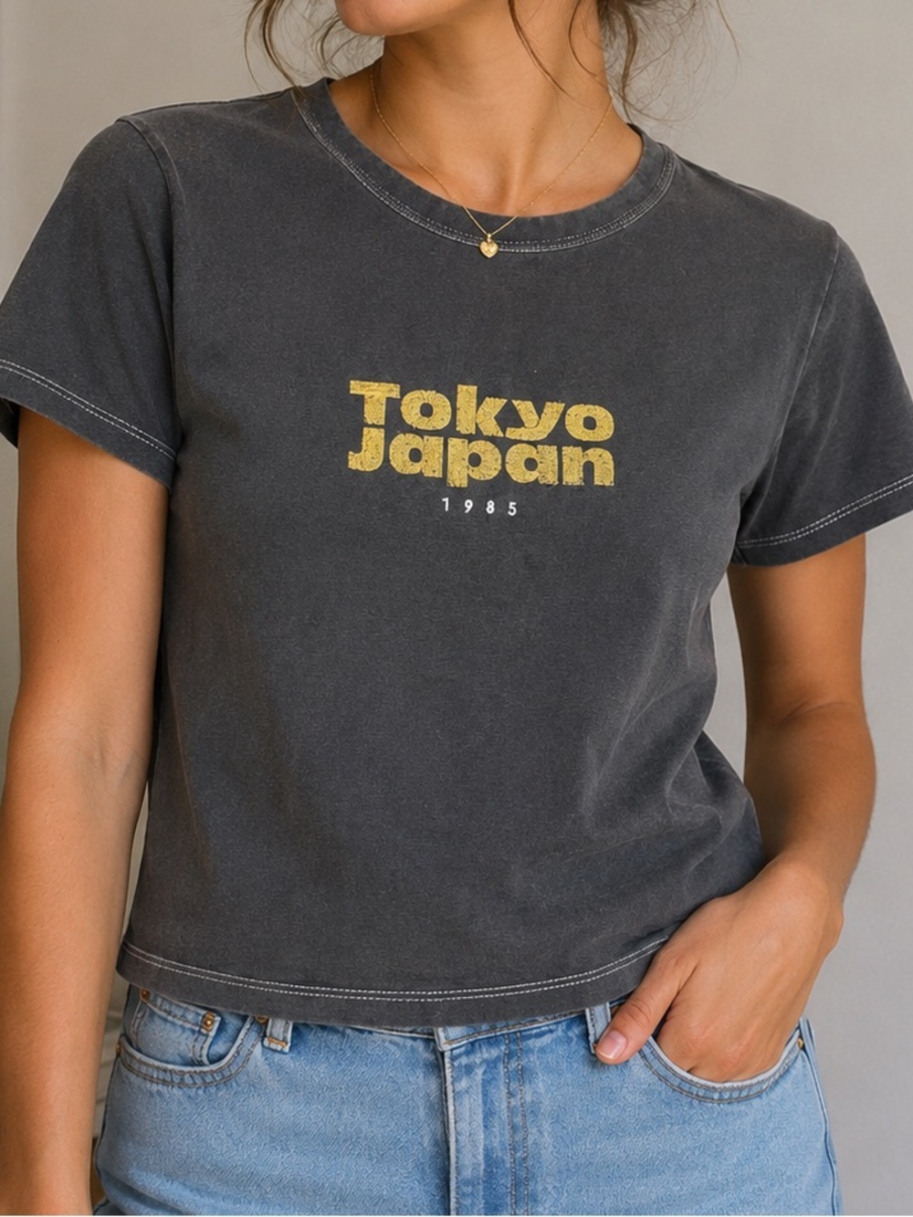 Cotton On Tokyo Japan 1985 Graphic Baby Tee Gray Size Small